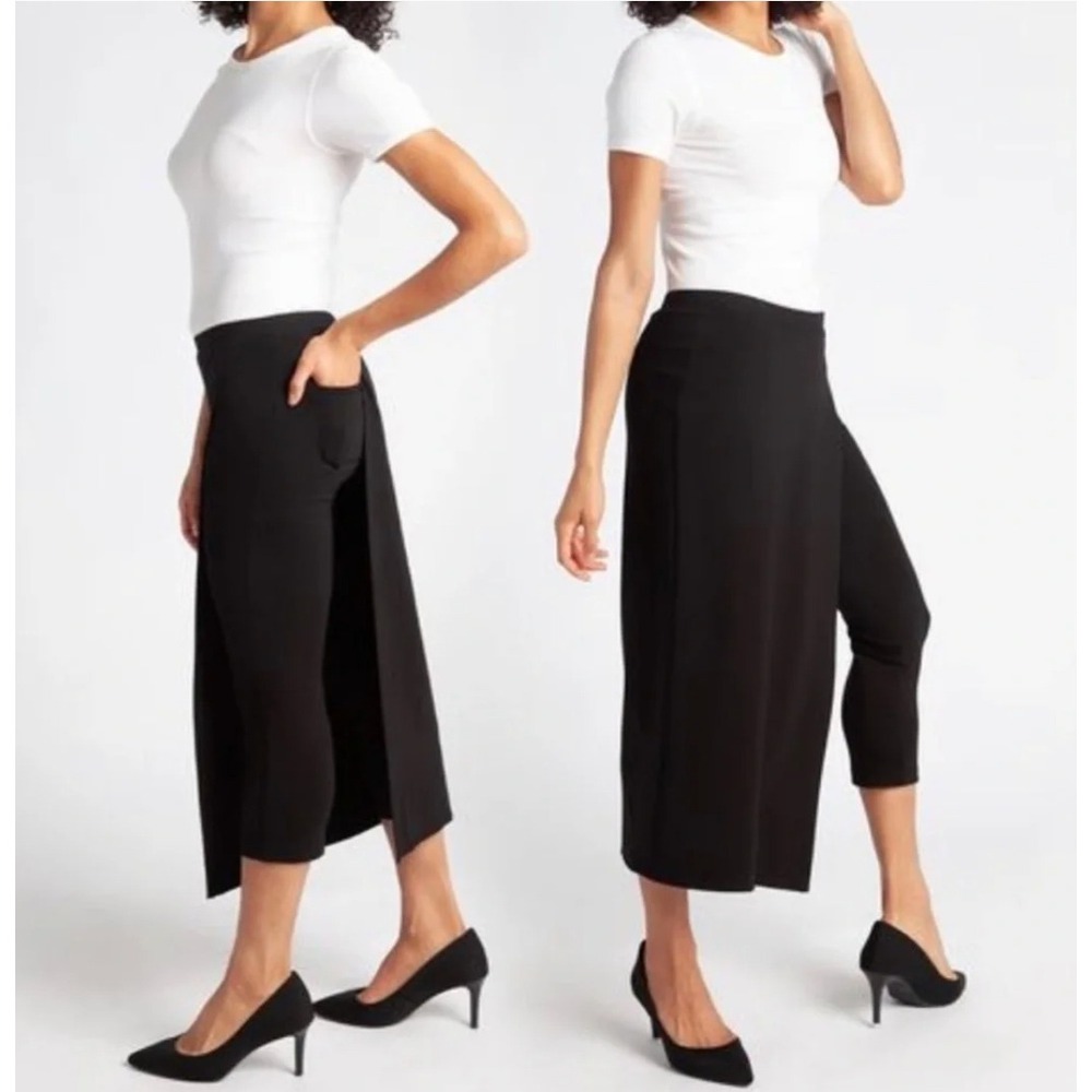 Betabrand The Sassiest Pants XXL Petite Black Faux Wrap Skirted Capri Leggings